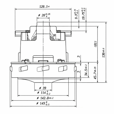 skl Motor, turbina 1350W KARCHER PUZZI 400, 8/1, 14/1, 25/1, 35/1, 40/1, 45/1, 55/1, FLEX, HILTI, DeWalt, Profi porszívókhoz (utángyártott 6.490-215.0 / 063700003 / 6110950011)